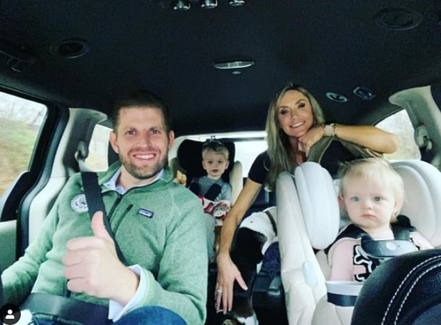 Lara also shared an image on Instagram showing her sitting in the back seat of a vehicle with Eric and their two children, Carolina and Eric Jr