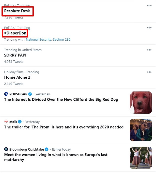 Twitter users relentlessly mocked the president for the small desk from which he spoke during his White House news conference. The sight of Trump sitting at the desk prompted Twitter users to trend the topic ‘Resolute Desk’ - the much larger desk where the president sits in the Oval Office. Another trending topic on Twitter was the hashtag #DiaperDon, a reaction to an image of the president sitting at his smaller desk