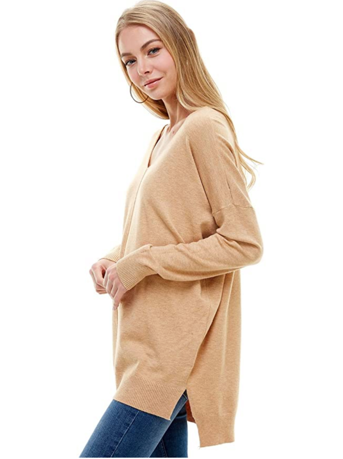 Alexander + David Women's Oversized Extra Soft V-Neck Pullover Sweater