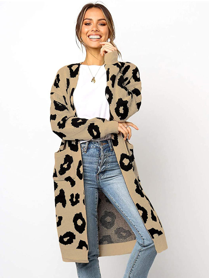 Anna-Kaci Leopard Print Knitted Sweater Cardigan