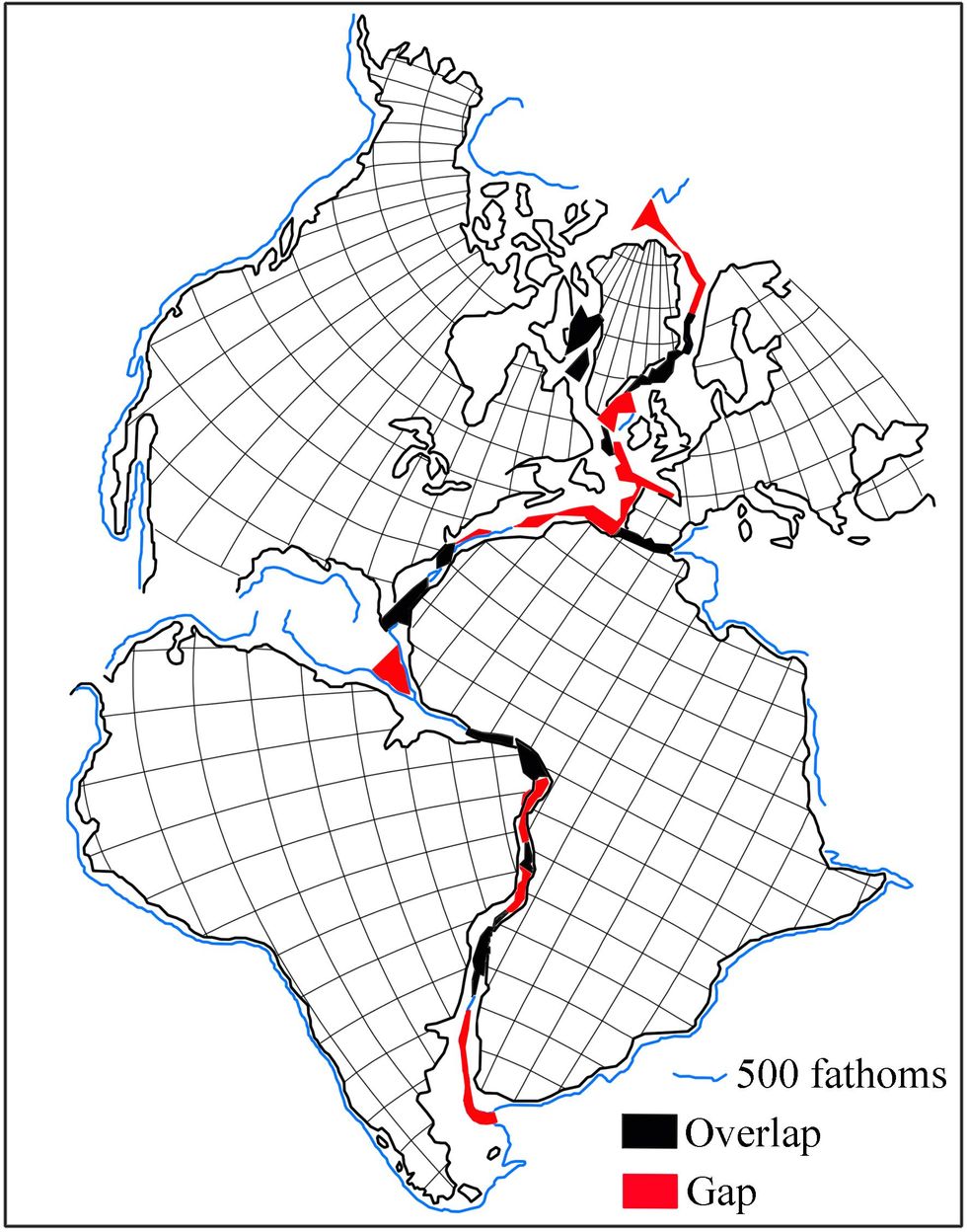 Jacques Kornprobst (redesigned after Bullard, E., Everett, J.E. and Smith, A.G., 1965. The fit of the continents around the Atlantic. Phil. Trans. Royal Soc., A 258, 1088, 41-51