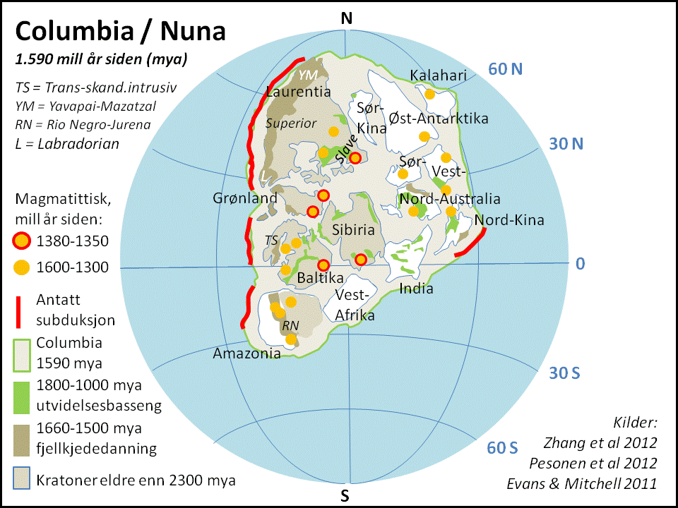 Paleogeographic globe in the Norwegian language