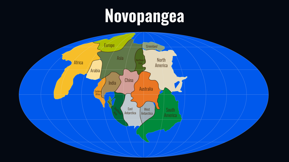 How Novopangea might come to be: the Pacific closes and a new ocean forms along the East African Rift.