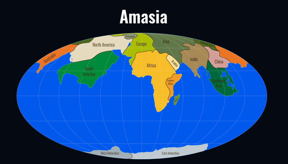 In the Amasian scenario, almost all continents would be joined \u2018at the top\u2019.