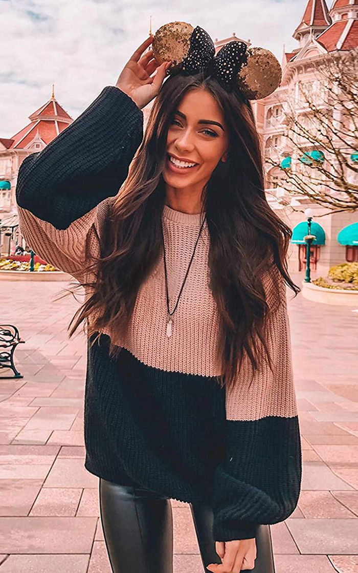 Angashion Oversized Chunky Knit Color-Block Pullover Sweater