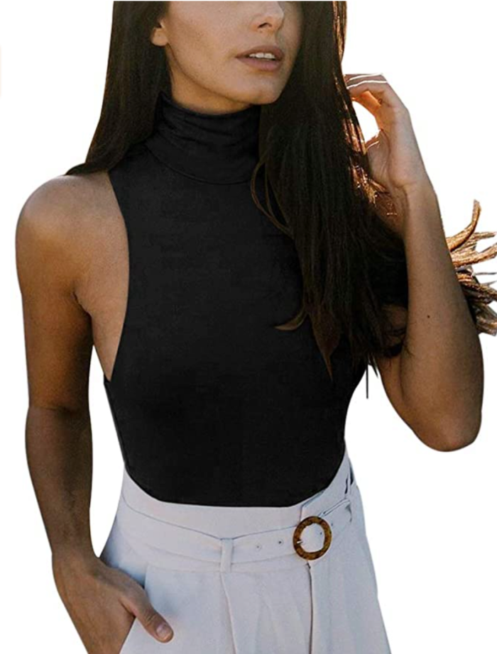 REORIA Women’s Sexy Sleeveless Racer Back Halter Neck Bodysuit
