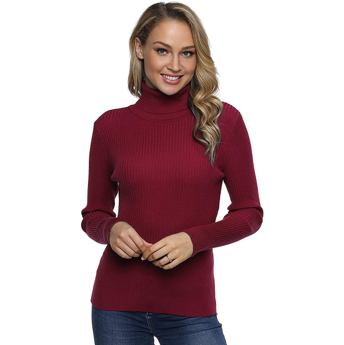 PrettyGuide Ribbed Turtleneck Long Sleeve Sweater
