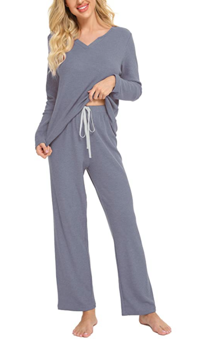 Chomoleza Women's Sweatsuit Set Rib-Knit Long Sleeve Pullover Sweatshirt and Drawstring Sweatpants