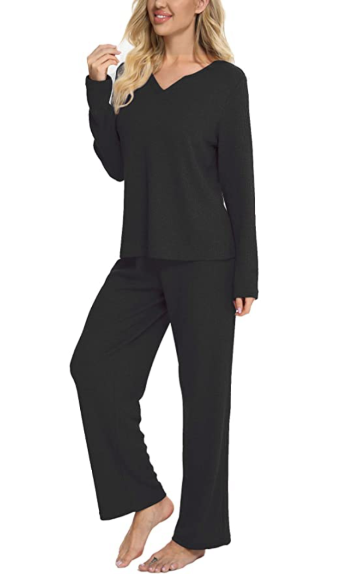 Chomoleza Women's Sweatsuit Set Rib-Knit Long Sleeve Pullover Sweatshirt and Drawstring Sweatpants