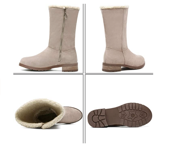 MEGNYA Suede Closed Toe Mid-Calf Zipper High Snow Winter Boots for Women