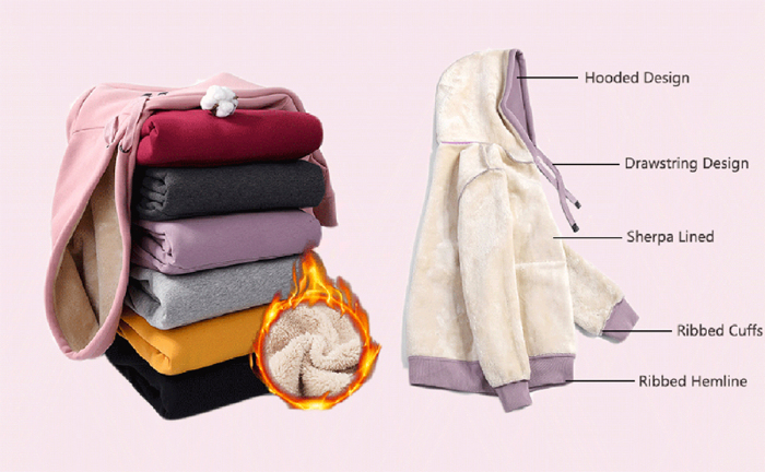 Haellun Fleece Sherpa-Lined Pullover Hooded Sweatshirt