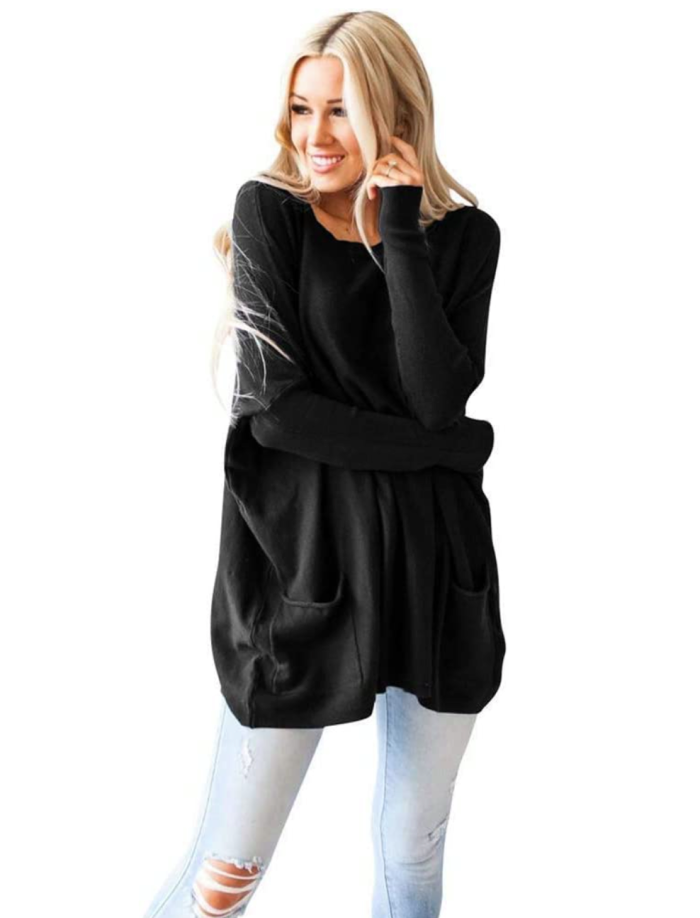 zenicham Women's Long Sleeve Tunic Round Neck Pocket Sweatshirt Top