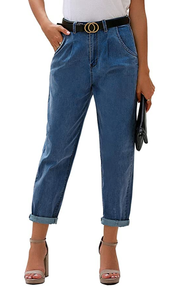 luvamia Women's Classic High Waist Stretch Loose Balloon Tapered Mom Jeans