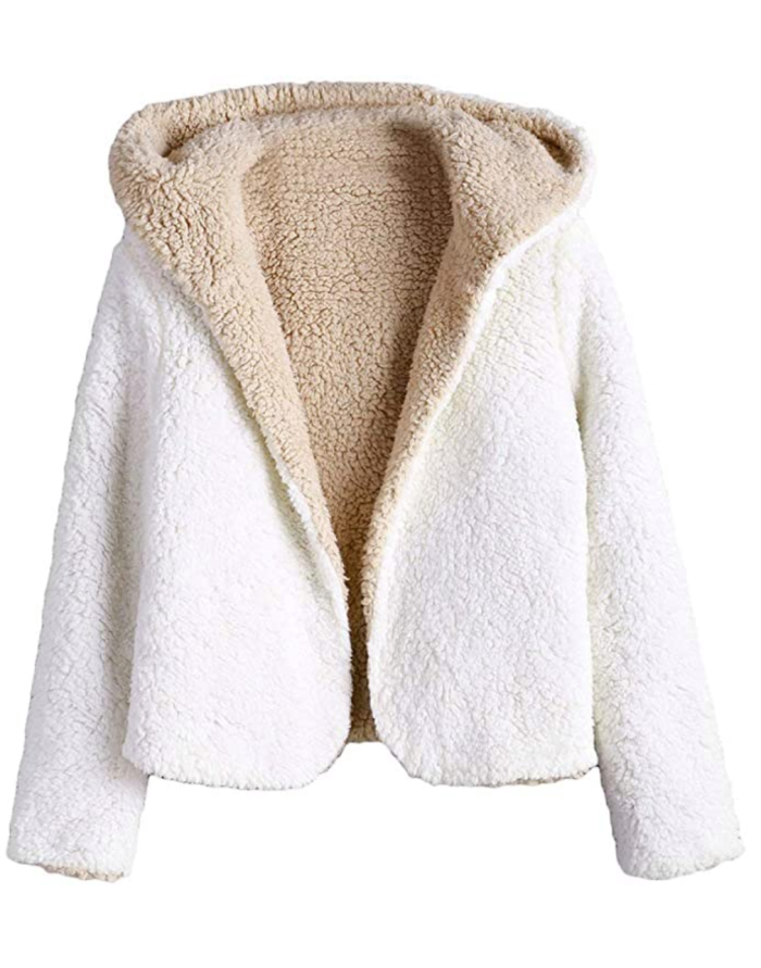 ZAFUL Women's Reversible Hooded Cropped Teddy Jacket