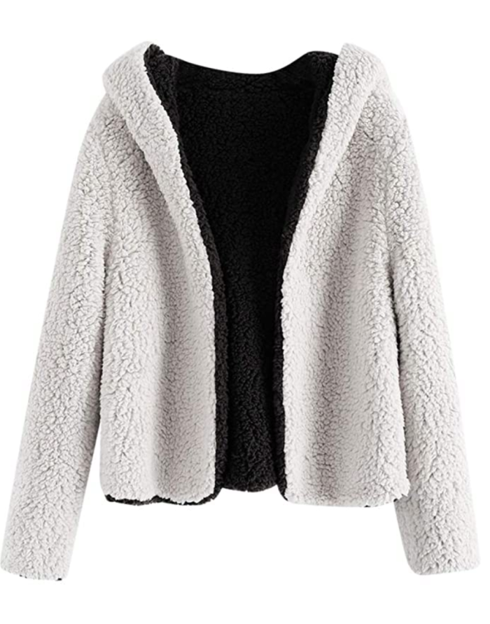 ZAFUL Women's Reversible Hooded Cropped Teddy Jacket