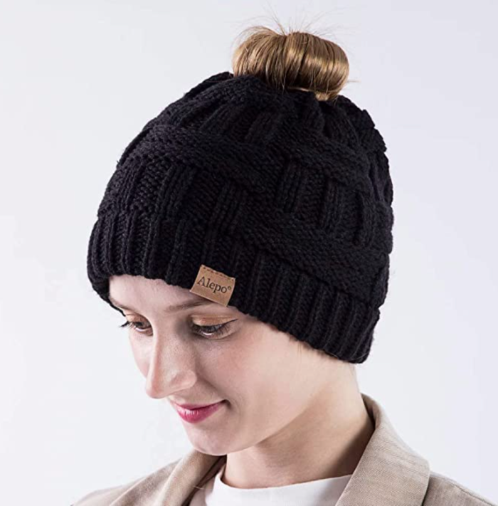 Alepo Women's High Messy Bun Beanie Hat with Ponytail Hole