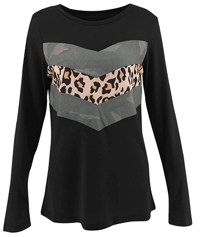 Limerose Women's Casual Leopard Print Camo Print Long Sleeve Top