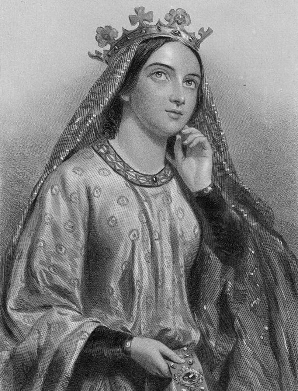 Engraving depicting Berengaria of Navarre (1165-1230), eldest daughter of Sancho VI of Navarre, and wife of Richard I of England, circa 1190.