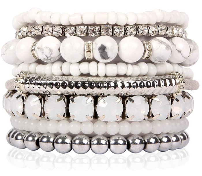 RIAH FASHION Multi Color Stretch Beaded Stackable Bracelets