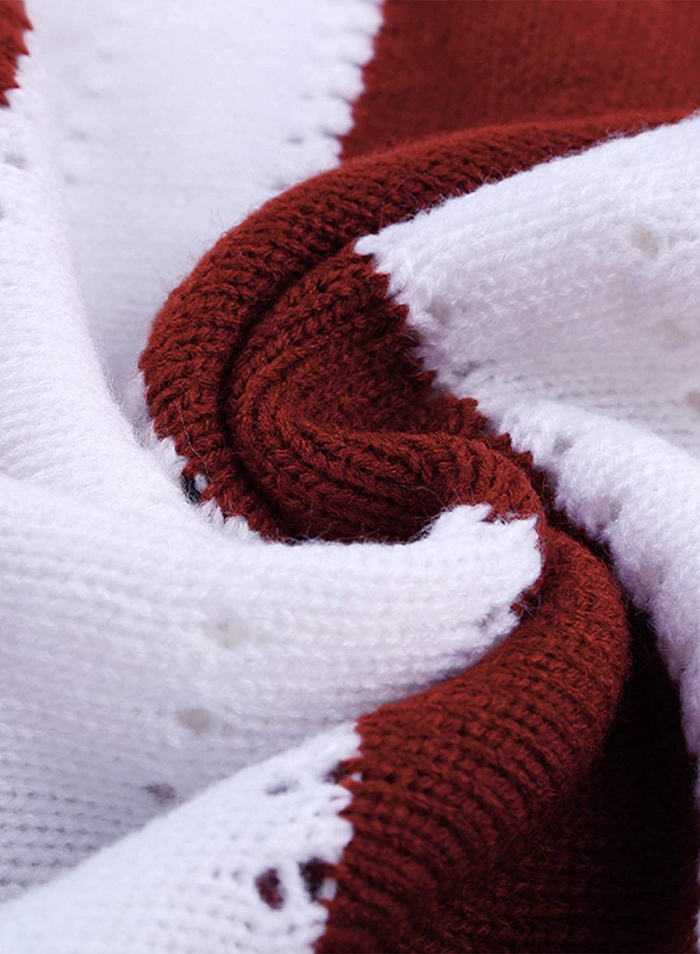 Ecrocoo V Neck Stripe Knitted Chunky Sweater