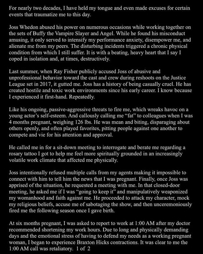 Buffy Alum Charisma Carpenter Speaks Out Against Joss Whedon Instagram 1 of 2