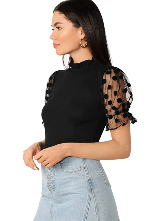 Romwe Women's Summer Short Sleeve Mock Neck Casual Blouse