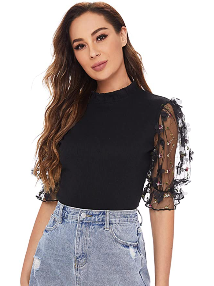 Romwe Women's Summer Short Sleeve Mock Neck Casual Blouse