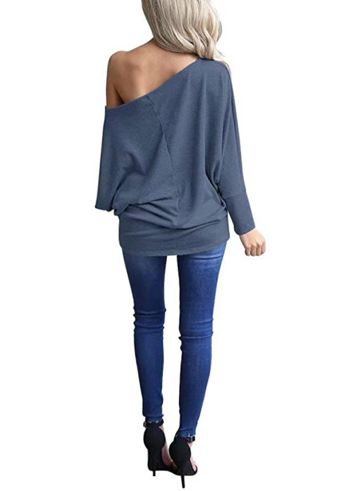 LACOZY Women's Off Shoulder Long Sleeve Oversized Pullover Knit Tunic Top