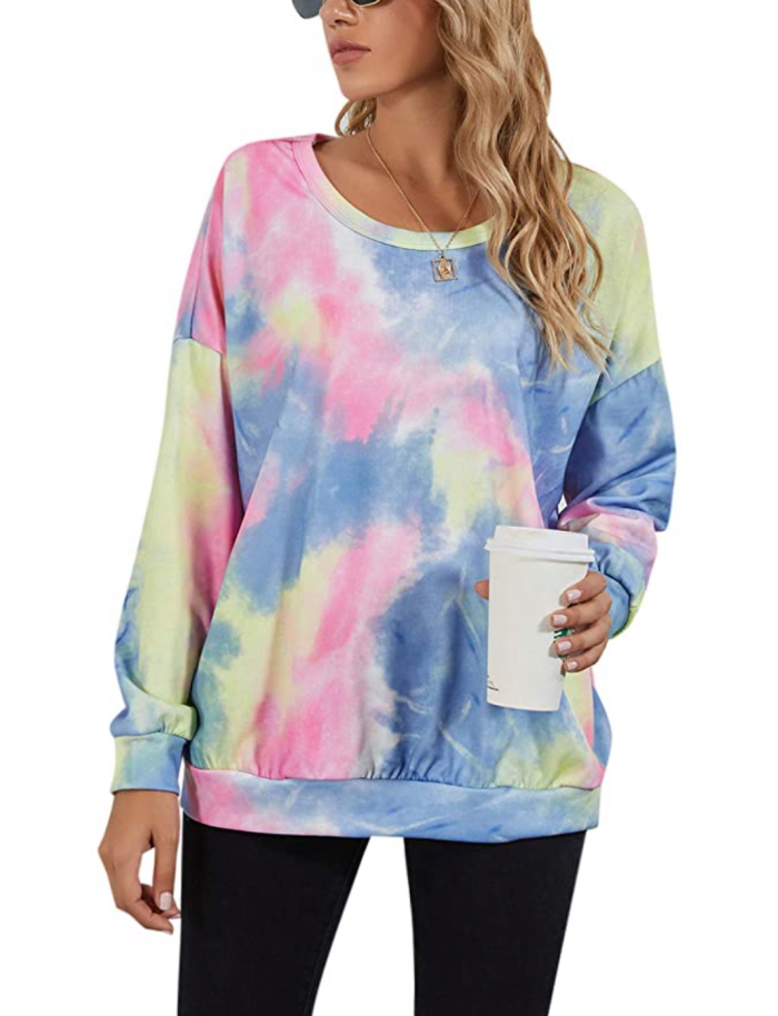 Blooming Jelly Women's Tie Dye Sweatshirt Pullover Loose Fitting Crew Neck