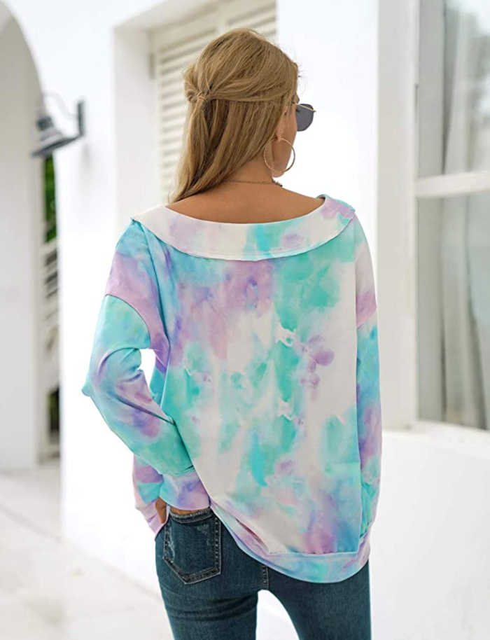 Blooming Jelly Women's Tie Dye Sweatshirt Pullover Loose Fitting Crew Neck
