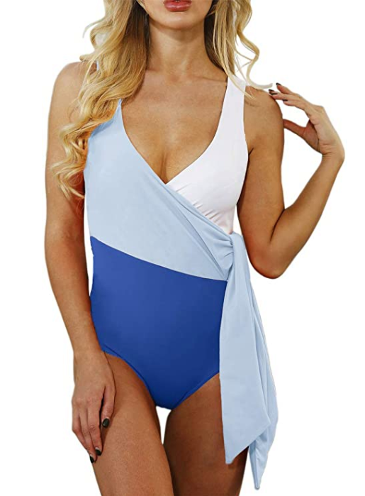 CHYRII Women's One Piece Color Block Tie Knot Bathing Suit
