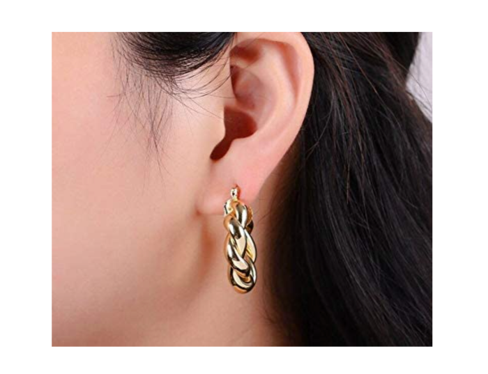 ASH'S CHOICE Twisted Hoop Earrings for Women 14K Gold Plated Thick Rope Hoops