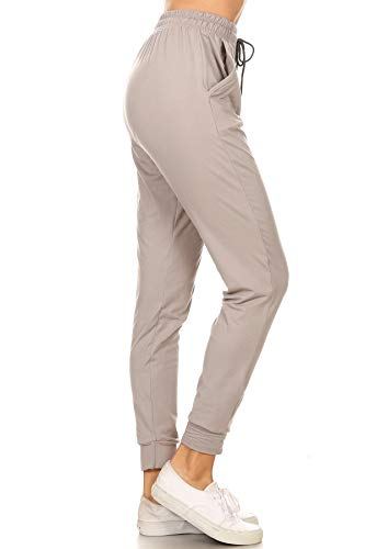 Leggings Depot JGA128-LIGHTGREY-L Solid Jogger Track Pants w/Pockets, Large