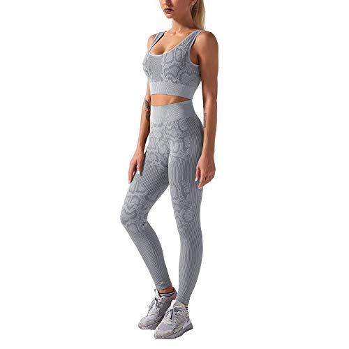 ICEYOU Yoga Sets for Women 2 Piece High Waist Seamless Gym Workout Outfits Tie Dye Leggings With Sports Bra Set(Small, Blue and Gray)