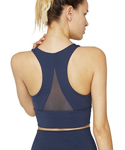light & leaf Crop Sports Bra High Impact Longline Yoga Workout Bra Running Gym Navy Blue