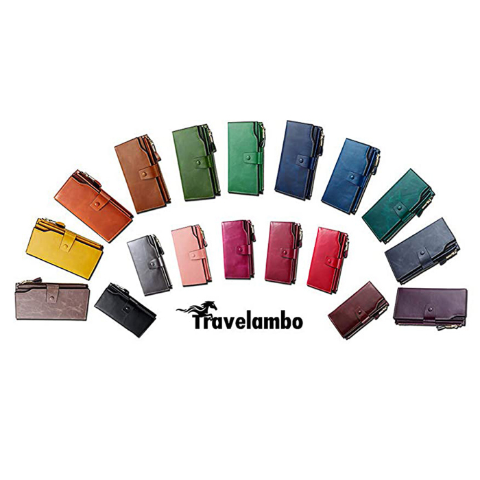 Travelambo RFID Blocking Large Capacity Luxury Waxed Genuine Leather Wallet