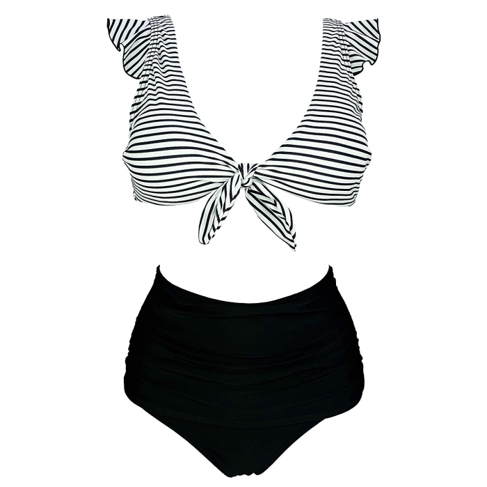 COCOSHIP Retro High Waisted Shirred Bikini Set