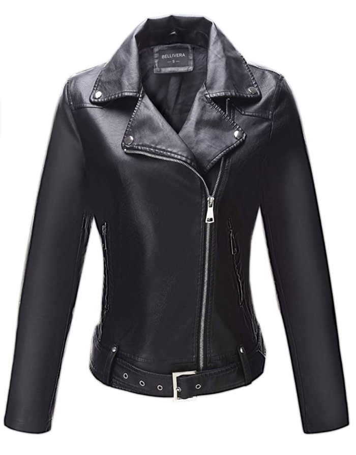 Bellivera Women's Faux Leather Moto Casual Jacket