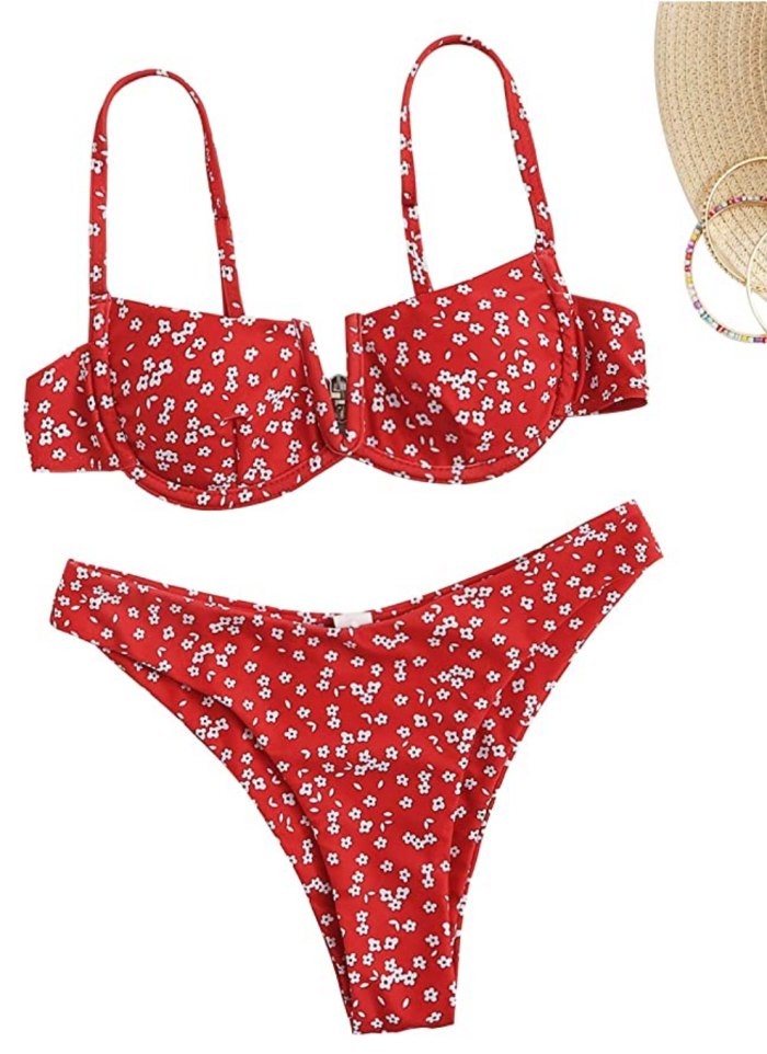 SweatyRocks Women's Sexy Spaghetti Strap Floral Bikini Set Underwire Swimsuit