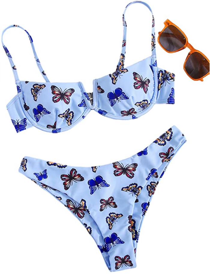 SweatyRocks Women's Sexy Spaghetti Strap Floral Bikini Set Underwire Swimsuit