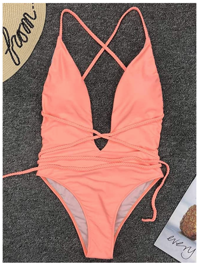 MOPOOGOSS Womens Sexy Deep V Neck High Waist Multi-Way Bandage One Piece Swimsuit
