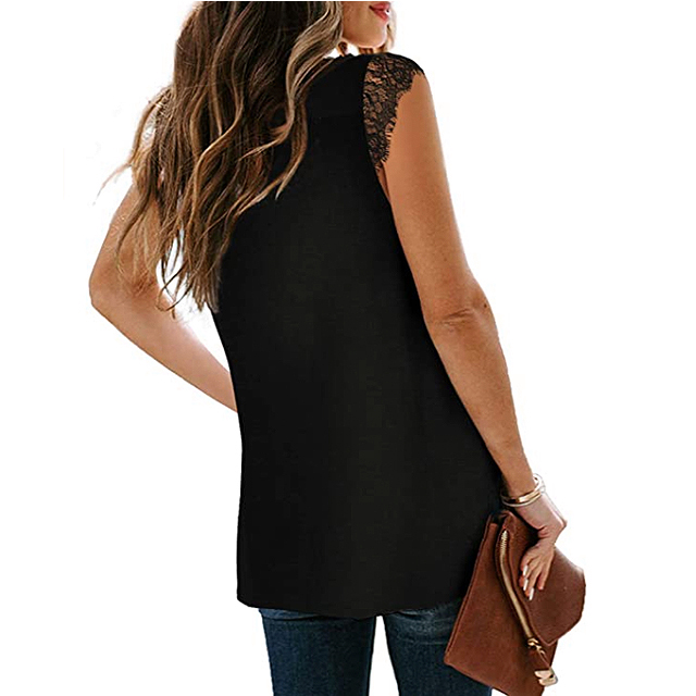 XIEERDUO Women's V Neck Lace Tank Top (Black)