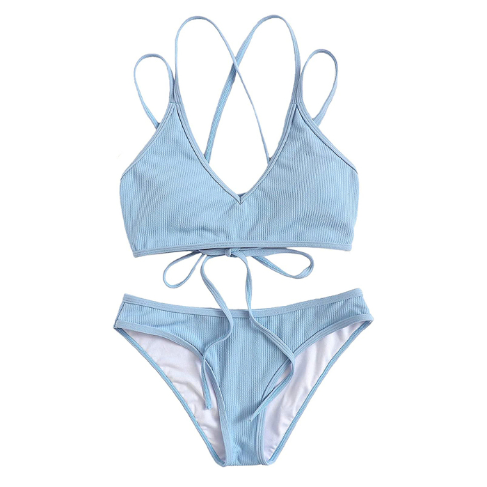 SweatyRocks Spaghetti Strap Criss Cross Back Ribbed Bikini