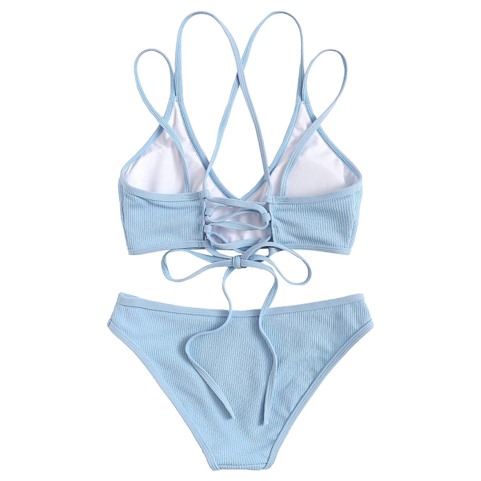 SweatyRocks Spaghetti Strap Criss Cross Back Ribbed Bikini