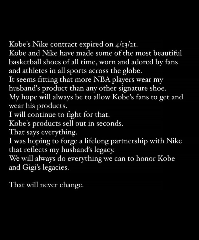 Vanessa Bryant and Kobe’s Estate Decide to End Nike Deal