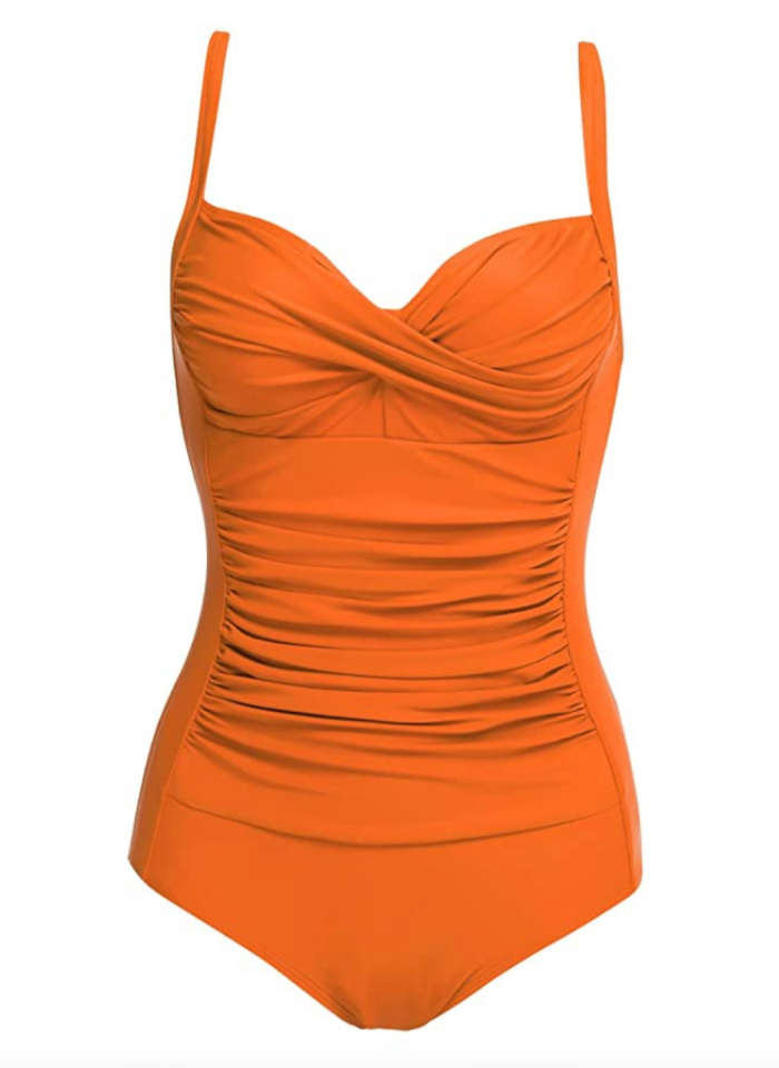 Ekouaer Women's One Piece Vintage Tummy Control Shirred Bathing Suit