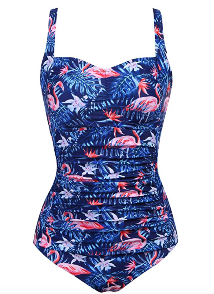 Ekouaer Women's One Piece Vintage Tummy Control Shirred Bathing Suit