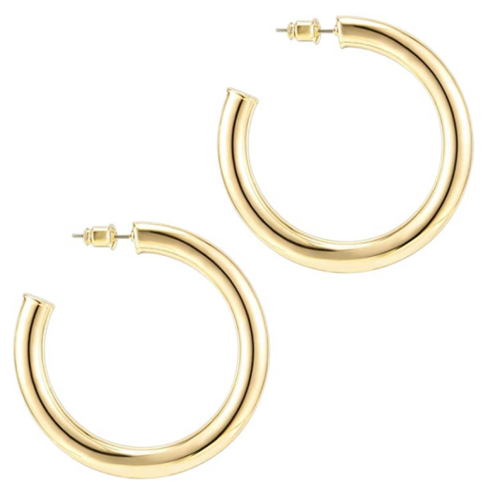 PAVOI 14K Gold Colored Lightweight Chunky Open Hoops