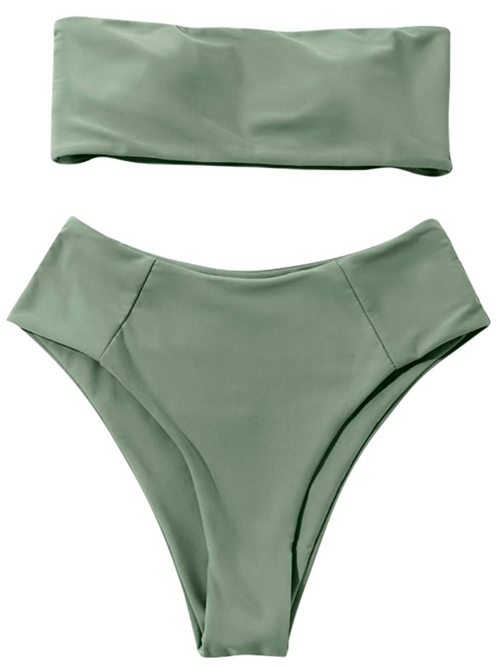OMKAGI Women's 2 Pieces Bandeau Bikini High Waist Swimsuit