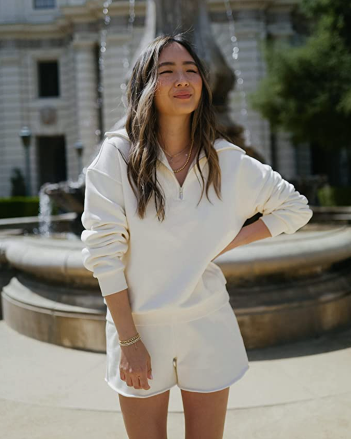 The Drop Women's Whisper White Half-Zip Collared Sweatshirt by @spreadfashion